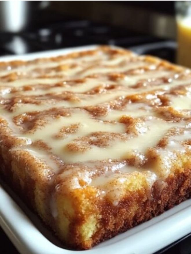 Cinnamon Roll Cake with Vanilla Glaze