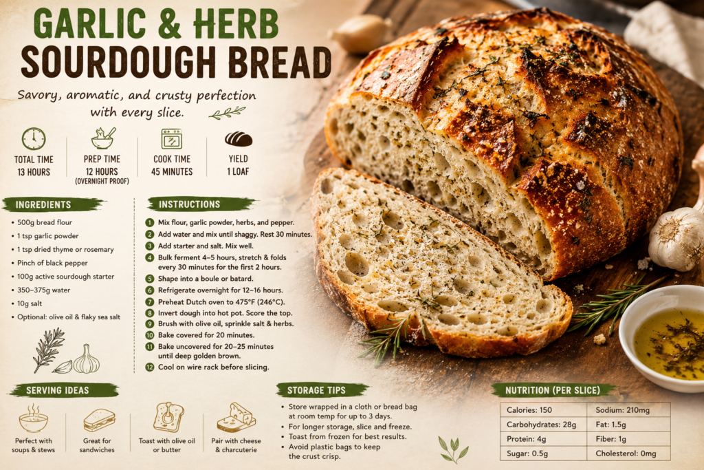 Garlic and Herb Sourdough Bread: The Rustic Loaf That Makes Your Kitchen Smell Incredible