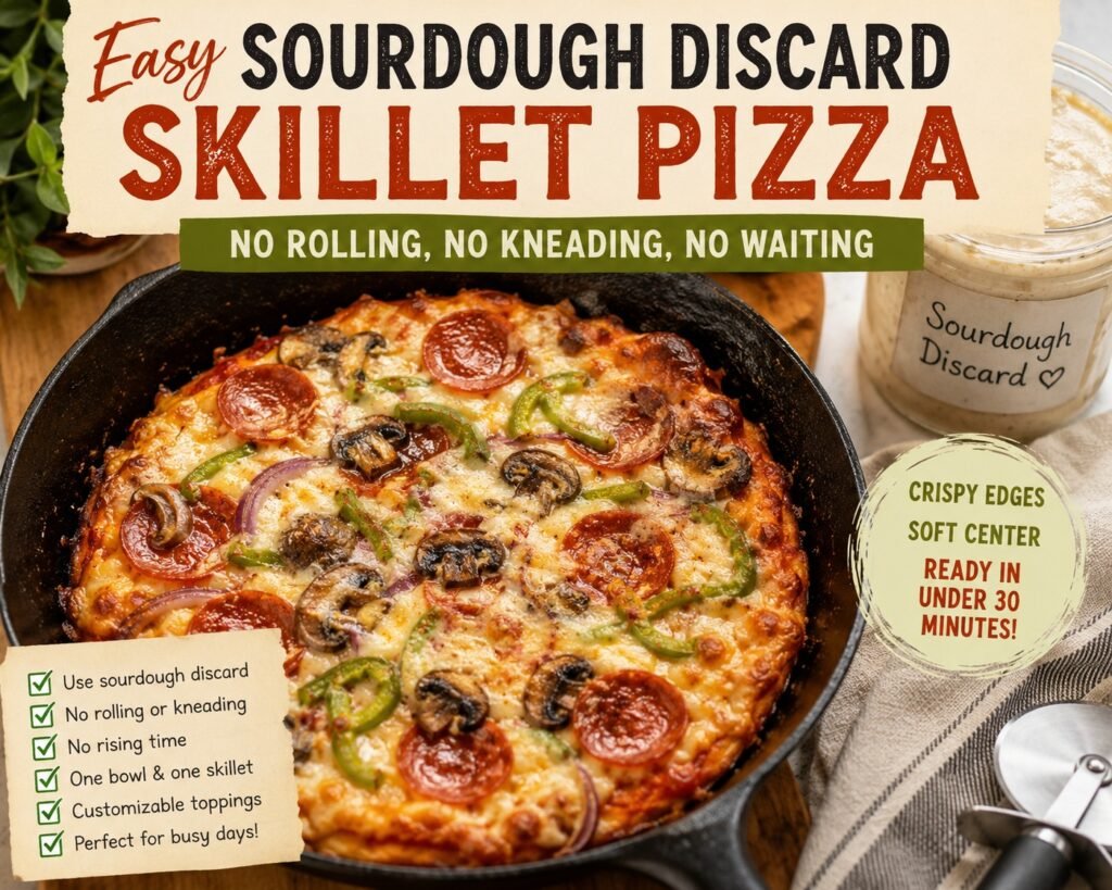 Easy Sourdough Discard Skillet Pizza (No Rolling, No Kneading, No Waiting)
